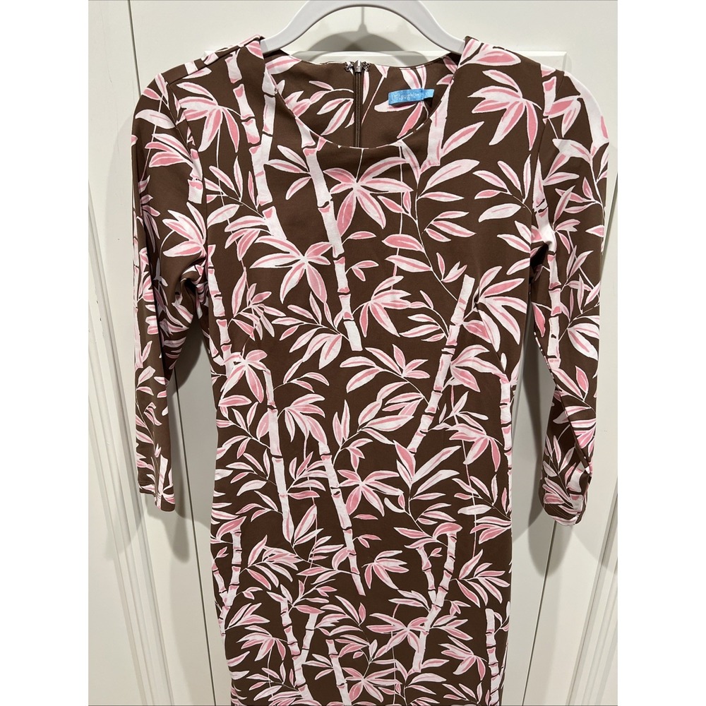 J McLaughlin Bamboo‎ Print Stretch Sophia Dress Brown & Pink Catalina Cloth - Picture 2 of 7